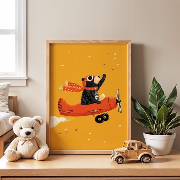 Aviator Bear Nursery Print Airplane Adventure Theme