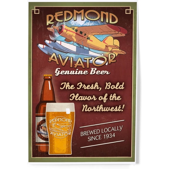 Aviator Beer Wall Art Print, Redmond Washington Landscape, 8x12 Inch Decor Poster