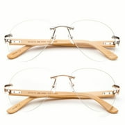 Aviator Clear Lens Glasses with Bamboo Temple Oversized Frameless Clear Lens UV Protection for Men & Women