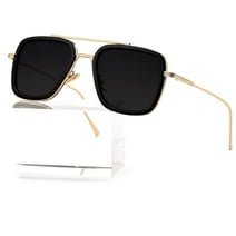 Aviator Gold Wire Metal Frame Oversized Trendy Unisex Luxury Fashion Polarized Retro Black Sunglasses for Men Women Square Summer Shades Vintage Tony Stark Sun Glasses