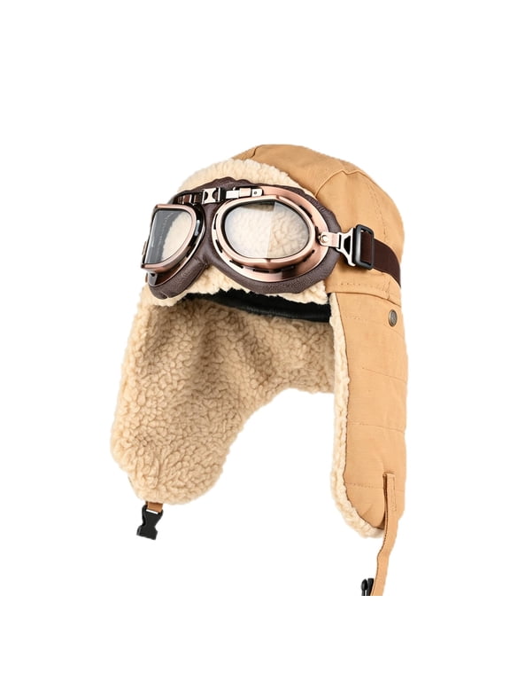 Aviator Hat with Goggles, Warm Winter Trapper Hat with Ear Flaps,Faux Fur Warmth, Full Ear Coverage, Retro Pilot Style, Unisex Winter Wear, Outdoor Cold Weather