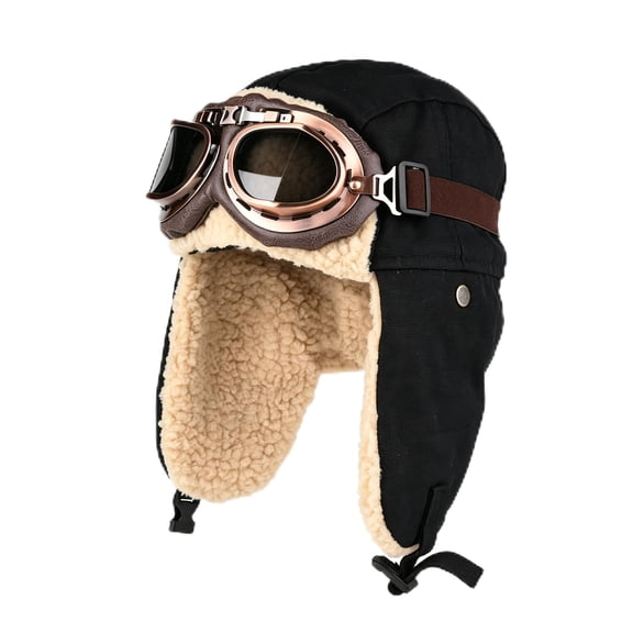 Aviator Hat with Goggles, Warm Winter Trapper Hat with Ear Flaps,Faux Fur Warmth, Full Ear Coverage, Retro Pilot Style, Unisex Winter Wear, Outdoor Cold Weather