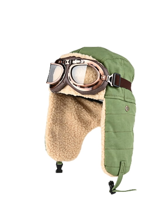 Aviator Hat with Goggles, Warm Winter Trapper Hat with Ear Flaps,Faux Fur Warmth, Full Ear Coverage, Retro Pilot Style, Unisex Winter Wear, Outdoor Cold Weather