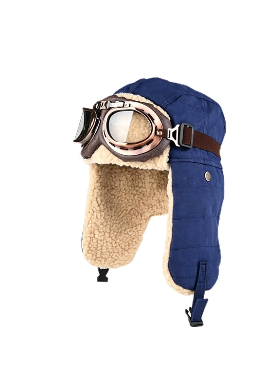 Aviator Hat with Goggles, Warm Winter Trapper Hat with Ear Flaps