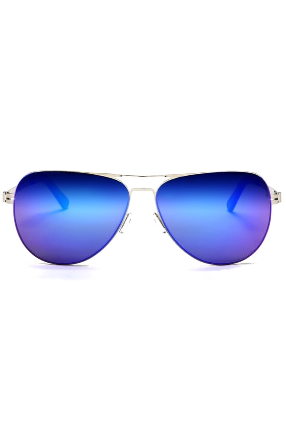 Aviator Inspired Spring Factor Polished Stainless Sunglasses Blue - Blue