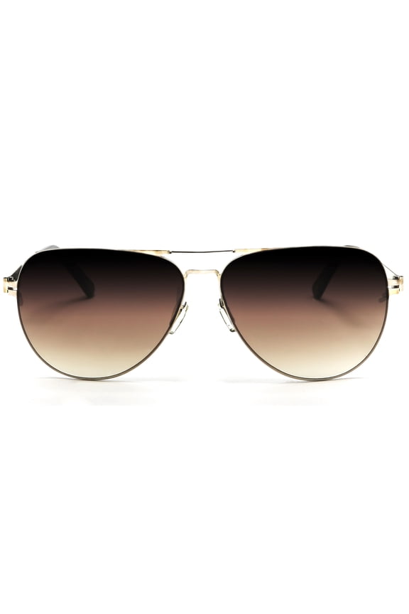 Aviator Inspired Spring Factor Polished Stainless Sunglasses Brown - Brown