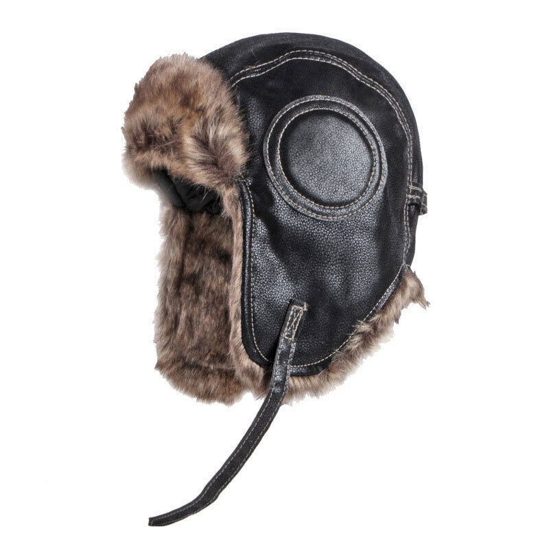 Ushanka Trooper Russian Pilot Aviator Leather Winter Trapper Hat BLACK 7  1/8 : : Clothing & Accessories