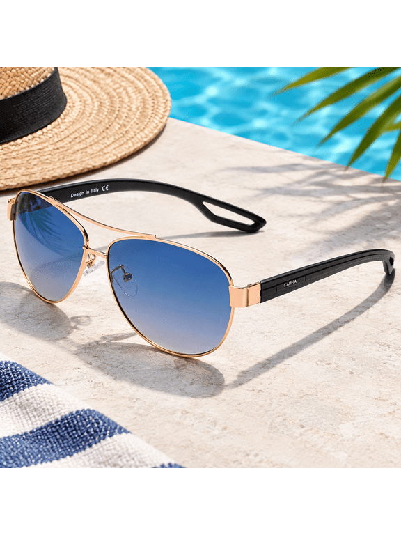 Aviator Polarized Sunglasses, Blue Gradient Lens 61mm for Average Face