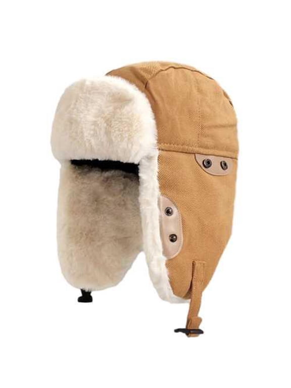 Aviator Shearling Ushanka Trapper Hat Warm Windproof Winter Trooper Hats with Earflaps Faux Fleece Hunting Hat for Men