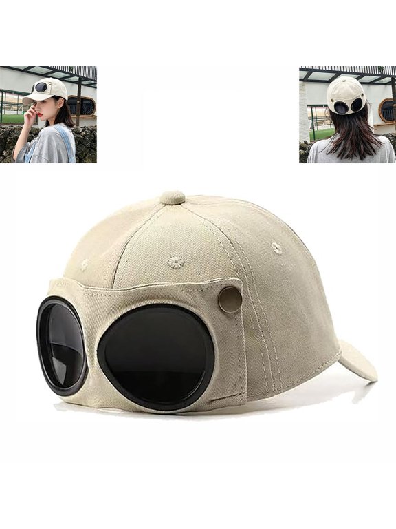 Aviator Style Baseball Cap with Integrated Goggles, Vintage Goggles Hat,Adjustable Unisex Fit,Sunglasses Baseball Cap For Festivals, Outdoor Wear And Daily Fashion