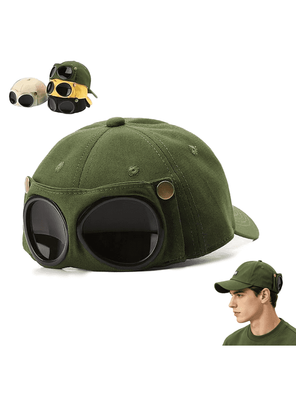 Aviator Style Baseball Cap with Integrated Goggles, Vintage Goggles Hat, Adjustable Unisex Lightweight for Cosplay, Festivals, Outdoor & Daily Fashion