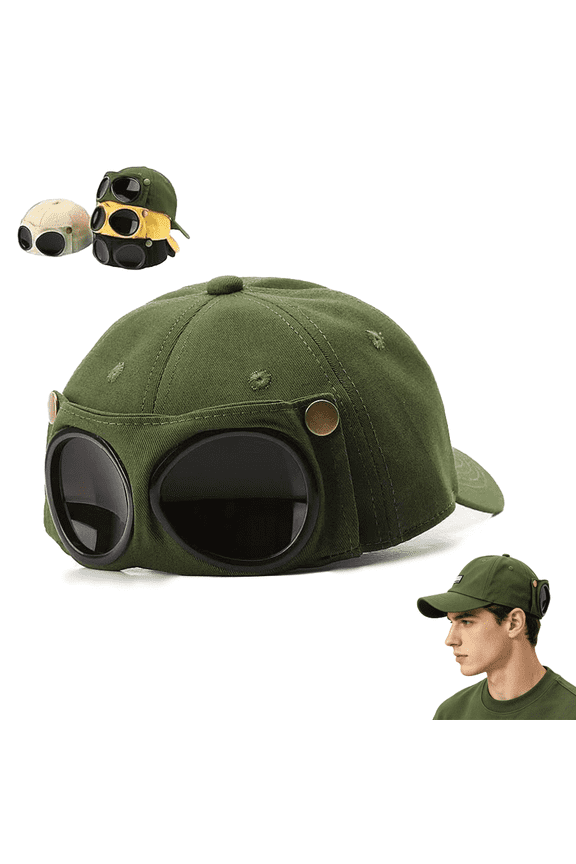 Aviator Style Baseball Cap with Integrated Goggles, Vintage Goggles Hat, Adjustable Unisex Lightweight for Cosplay, Festivals, Outdoor & Daily Fashion
