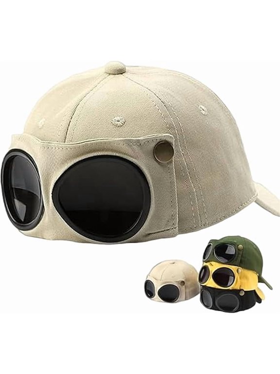 Aviator Style Baseball Cap with Integrated Goggles,Vintage Goggles Hat Retro Aviator Baseball Cap,Adjustable Unisex Fit,Lightweight Design For Cosplay,Festivals,Outdoor Wear And Daily Fashion(Gray)