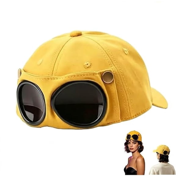 Aviator Style Baseball Cap with Integrated Goggles, Pilot Goggles Baseball Cap, Vintage Goggles Hat Attached Sunglasses