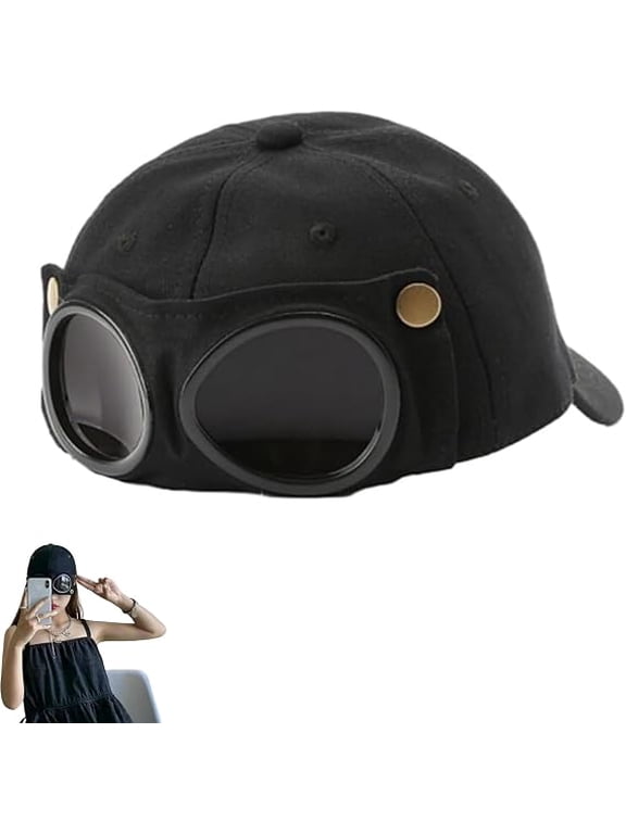 Aviator Style Baseball Cap with Integrated Goggles, Pilot Goggles Baseball Cap, Vintage Goggles Hat Attached Sunglasses