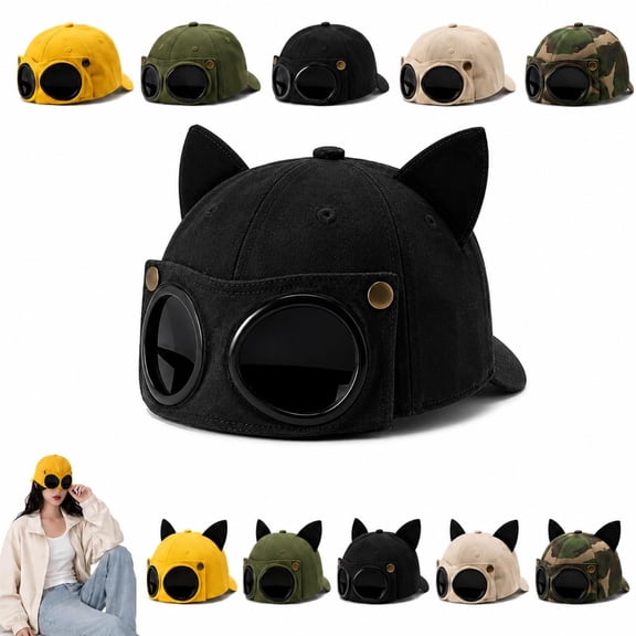 Aviator Style Baseball Cap with Integrated Goggles, Sail Goggles Hat, Pilot Goggles Baseball Cap for Costume and Streetwear