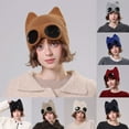 thumbnail image 1 of Aviator Style Knit Hat with Cat Ears, Fleece Lined Beanie with Attached Fake Sunglasses, Trendy and Humorous Cold-Weather Accessory for Ski Resorts and Parties. Blue, 1 of 5