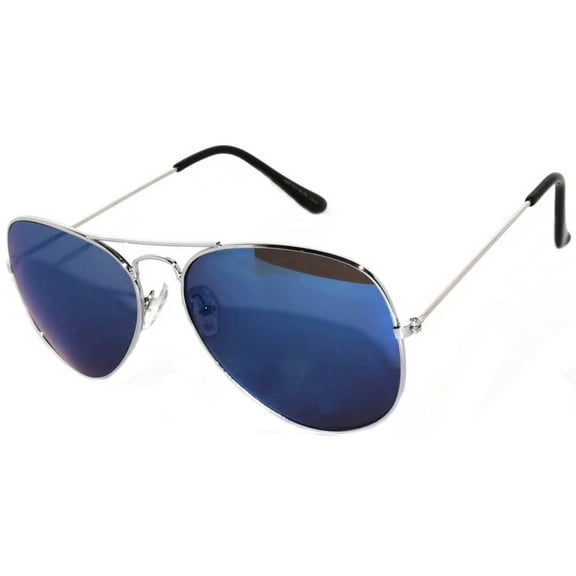 Aviator Sunglasses - Silver Frame / Blue Mirror Lens