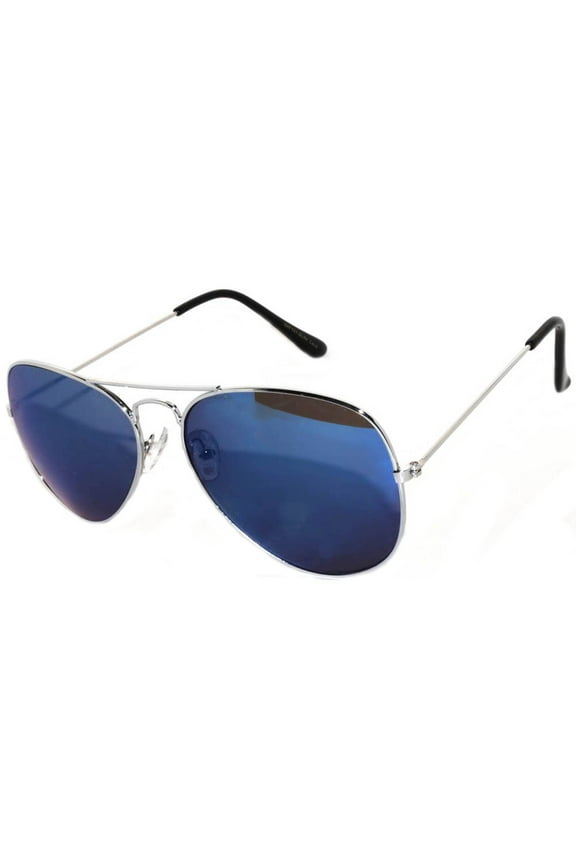 Aviator Sunglasses - Silver Frame / Blue Mirror Lens