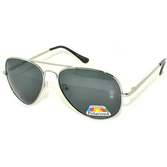 Aviator Sunglasses - Silver Frame / Smoke Polarized Lens / Spring Hinges