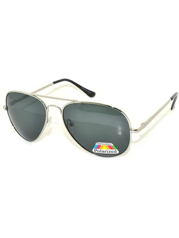 Aviator Sunglasses - Silver Frame / Smoke Polarized Lens / Spring Hinges