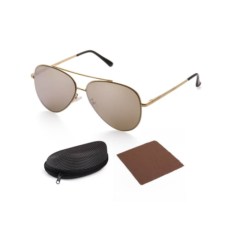 Aviator Sunglasses for Adult Men Male, Flat Brown Mirrored Lens