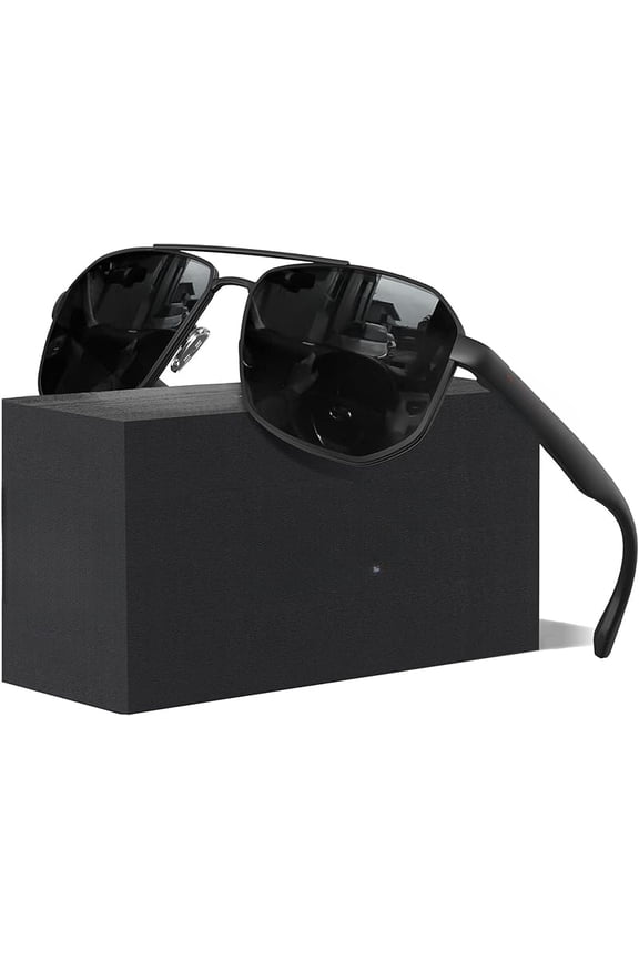 Aviator Sunglasses for Men Square Polarized Polygon Lens - UV 400 Protection with Accessories 61MM Driving Outdoor