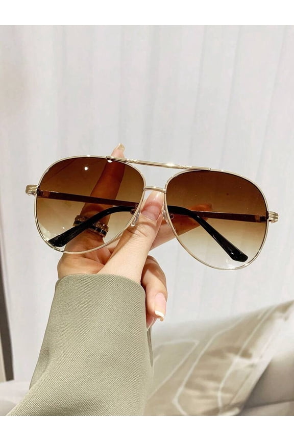 Aviator Sunglasses for Men Women, UV400 Protection Gradient Brown Lens Metal Frame Shades