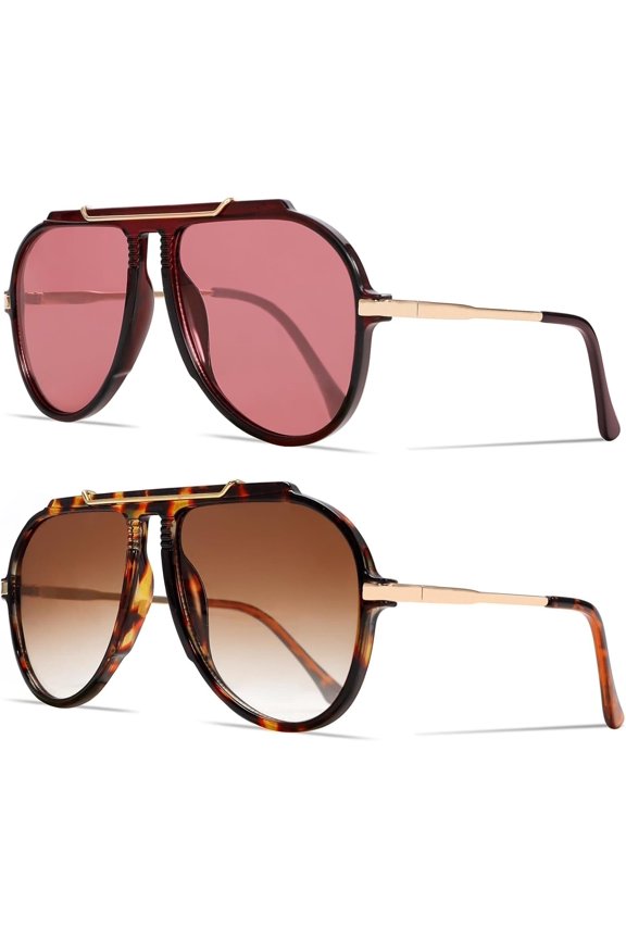 Aviator Sunglasses for Women Men 2026 70s Retro Metal Sun Glasses Tangle Free Square Aviators