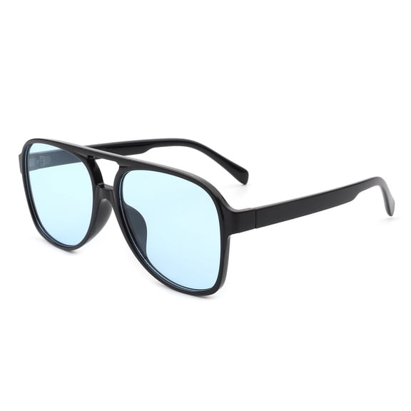 Aviator Sunglasses for Women Men - Black Frame Light Blue Lens UV400 Protection Fashion Shades for Beach Driving Vacation