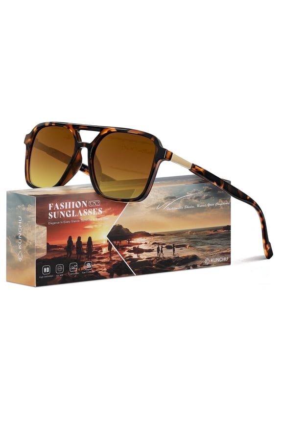 Aviator Sunglasses for Women Men, Trendy Rectangle Womens Sunglasses UV400 Protection Sun Glasses(Leopard/Brown)