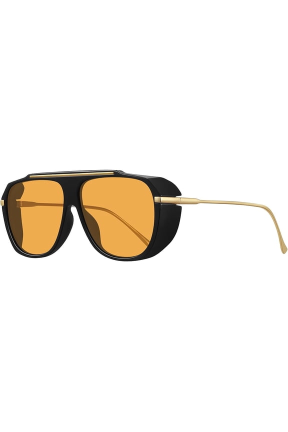 Aviator Sunglasses for Women, Retro Flat Top Square Shades with Side Shields for Anti-Glare