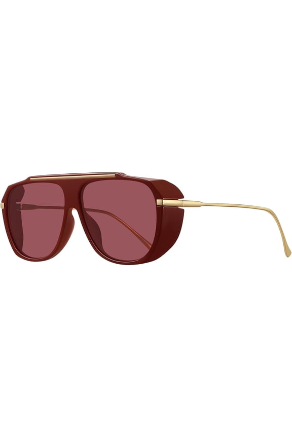 Aviator Sunglasses for Women, Retro Flat Top Square Shades with Side Shields for Anti-Glare