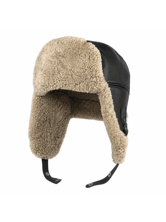 Aviator Trapper Ushanka Genuine Shearling Hat for Men & Women Sheepskin Leather Winter Bomber Hat with Ear Flaps (US, Alpha, Medium, Dark Olive)