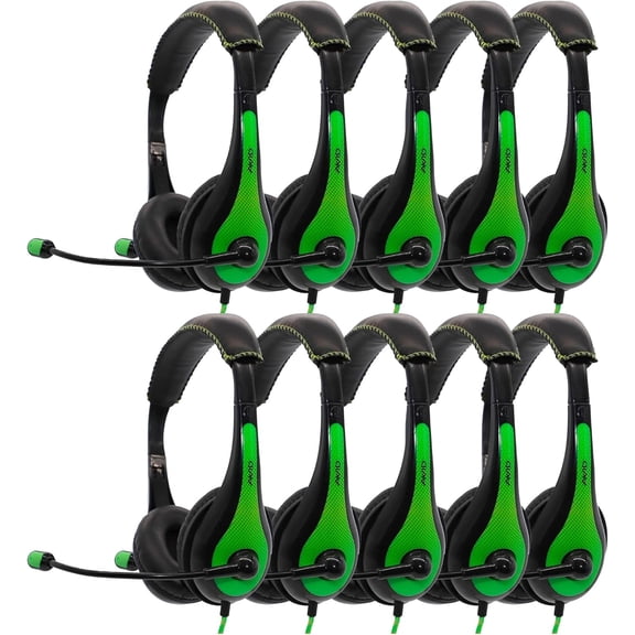 Avid AE-36 Green On-Ear Stereo Headphones with Boom Microphone (25 Pack)