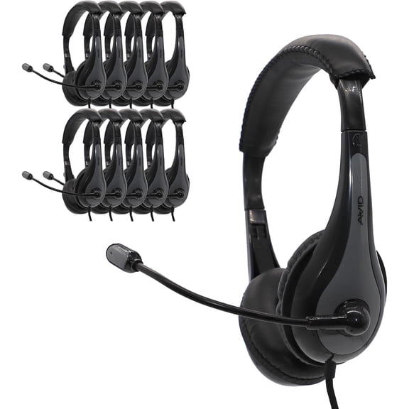 Avid AE-39 Black On-Ear Headphones with USB Plug (10 Pack)