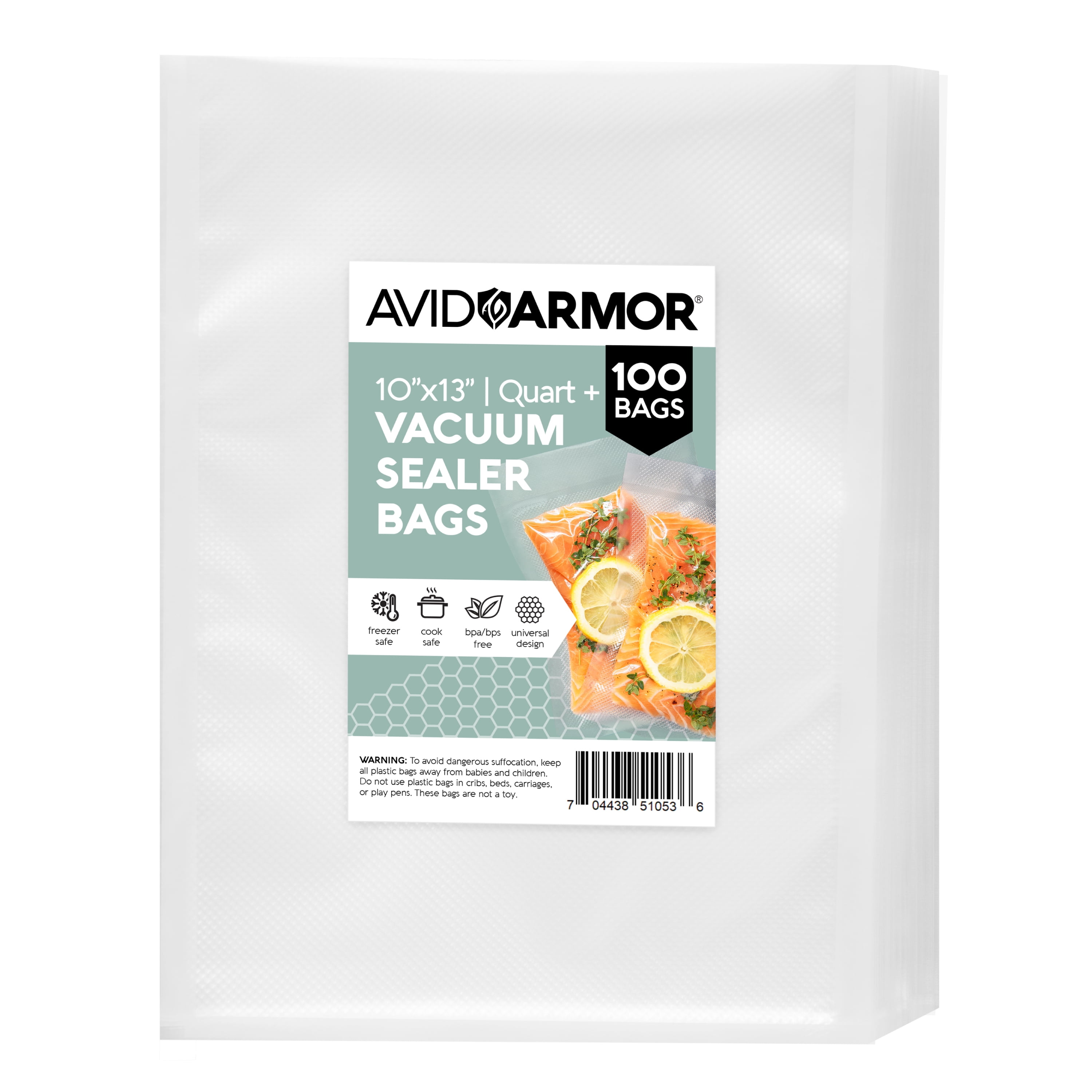 Avid Armor 10"x13" Vacuum Seal Bags, Clear, 100 Quart Plus Vacuum