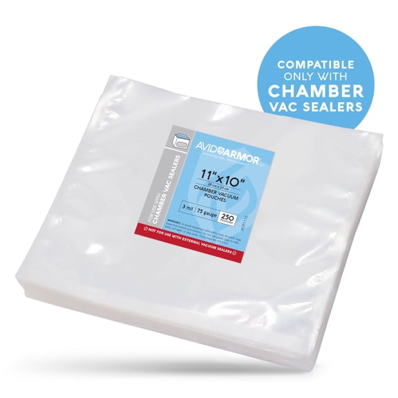 Avid Armor Chamber Vacuum Bags, 11"x10", Clear, 3-Mil, 250 Count