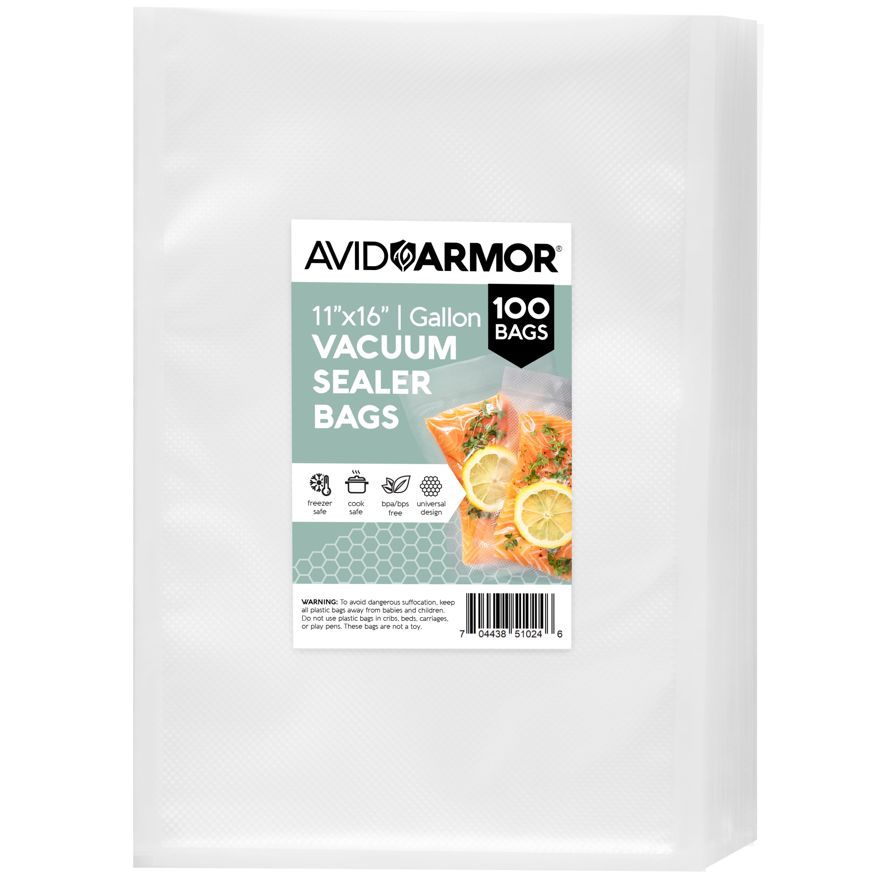 Avid Armor 11"x16" Vacuum Sealer Bags, Clear, 100 Gallon Food Saver
