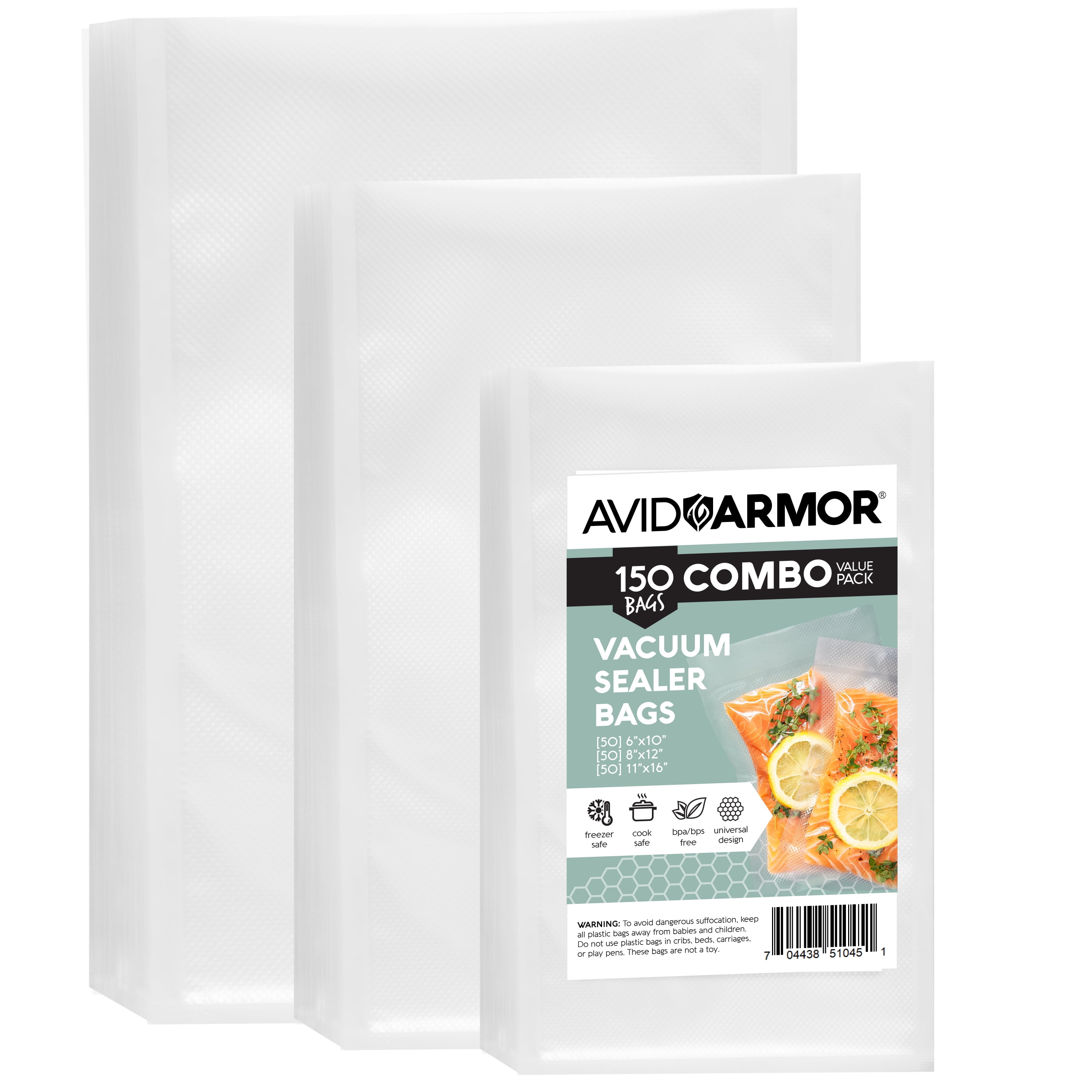  150 Combo FoodVacBags Vacuum Seal Bags - 3 sizes! 50