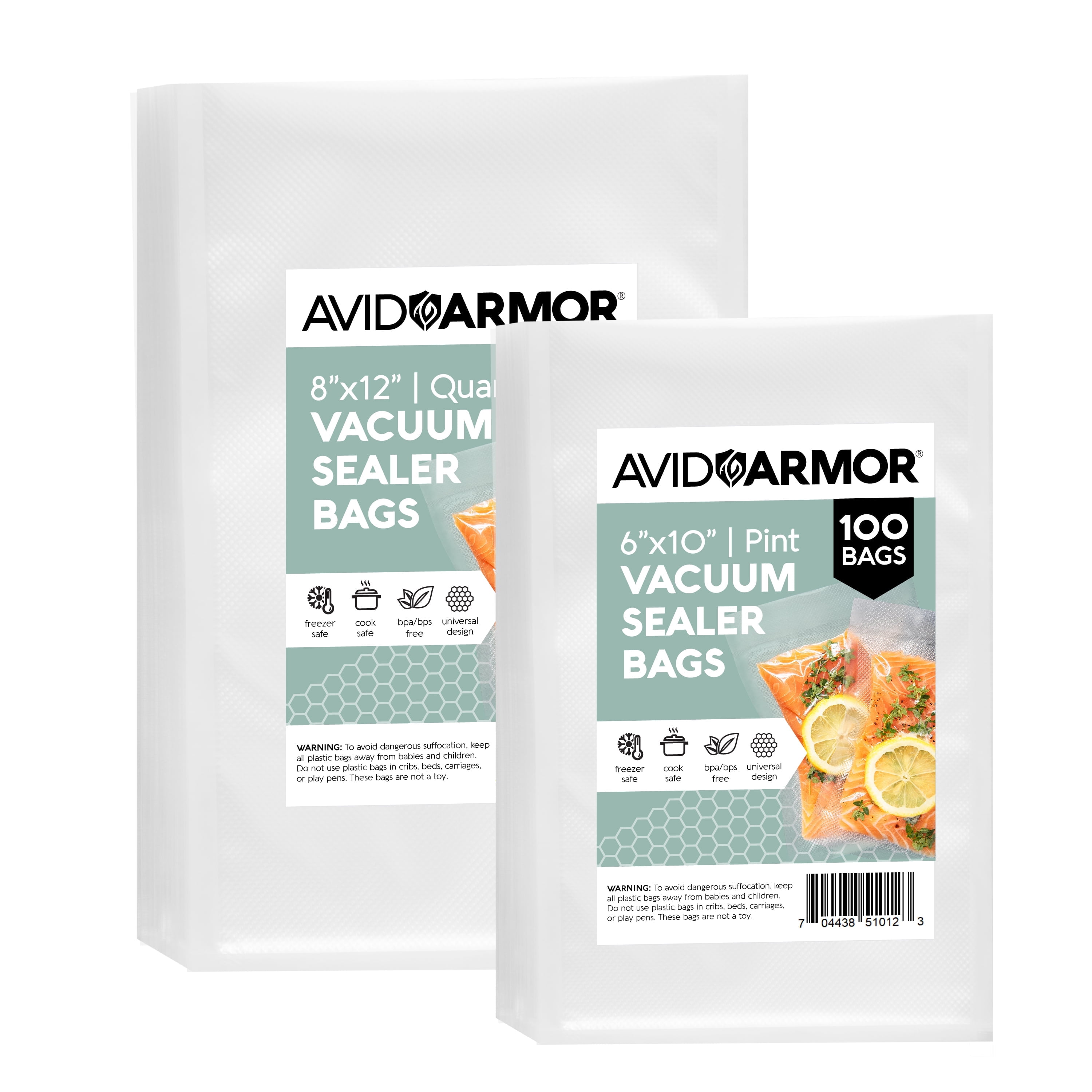 Avid Armor Vacuum Sealer Bags, 100 6" x 10" & 100 8" x 12" Pre-Cut Food Saver Bags for Sealer