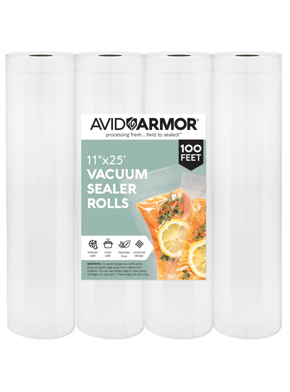 Avid Armor 4 Pack 11"x25' Food Vacuum Sealer Bags BPA Free Food Saver Bags Freezer Safe Vacuum Seal Bags