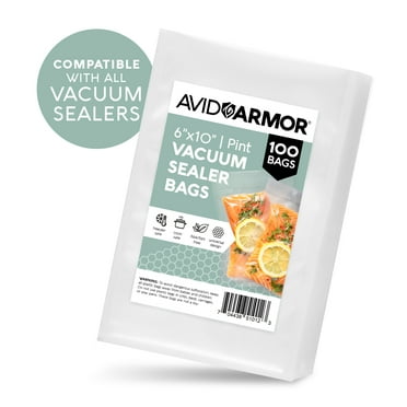 Avid Armor Pre-Cut Vacuum Seal Bags for Food, 100 6"x10" Pint Vacuum Sealer Bags, Compatible with Food Saver