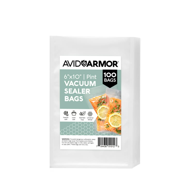 100 Pint Size 6 inch x 10 inch Vacuum Seal Bags for Food Saver Sealers - Small Portion Size Great for Sous Vide Cooking | Avid Armor