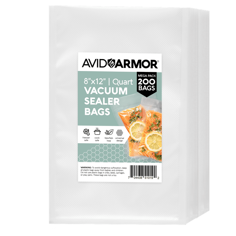 Avid Armor 8x12 Vacuum Sealer Bags for Food Saver, Clear, 200 Quart Vacuum  Seal Bags 