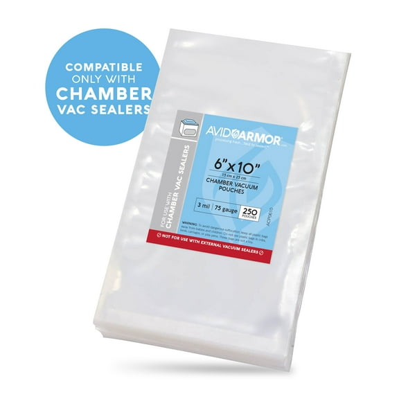 Avid Armor Chamber Machine Vacuum Pouches, 6" x 10" Clear, 3-Mil, 250 Count