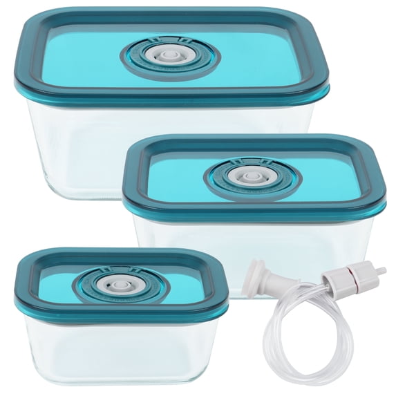 Avid Armor Glass Vacuum Food Containers, 3 Piece Set with Date Lids