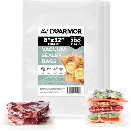 Avid Armor Pre-cut Vacuum Sealer Bags 8x12 Inches, 200 Quart Food Storage Bags