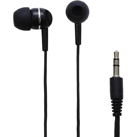 Avid Disposable Earbuds AE-215 Stereo Rubber Tip Bulk Earbuds, Black (50 Pack)