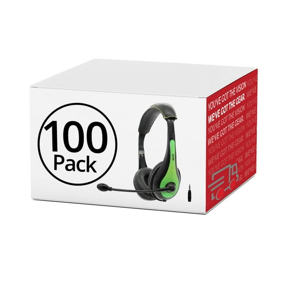 Avid Education AE-36 Headset with Noise Cancelling Microphone and Dual Connectivity (Green, 100-Pack)